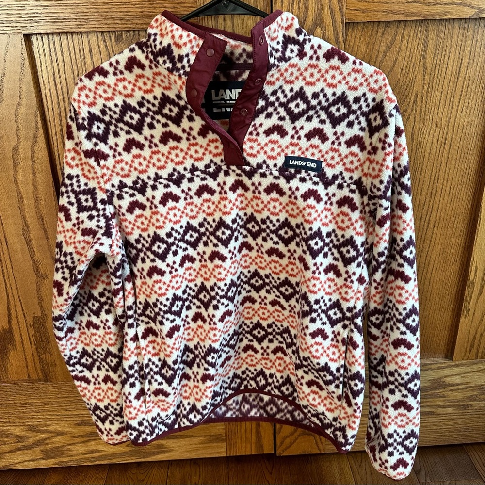 Lands' End Regular Heritage Fleece Snap Neck Pullover | Small 6-8
